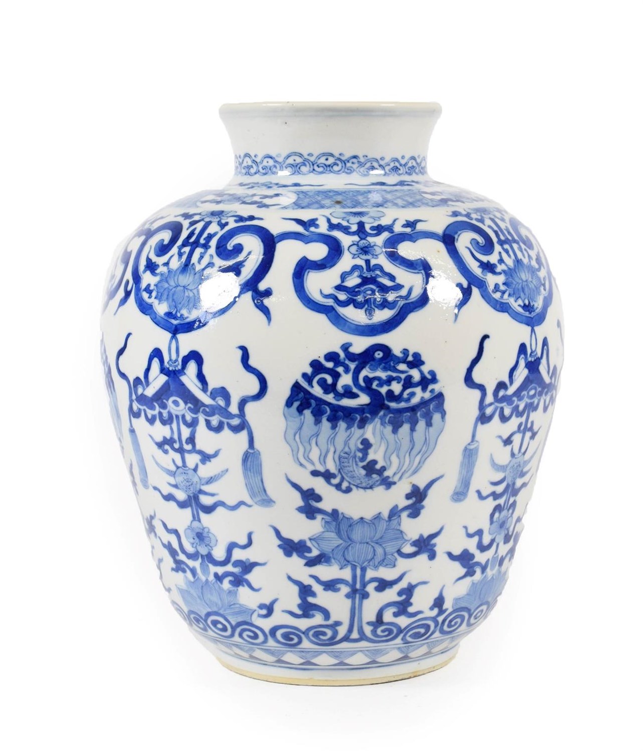Lot 72 - A Chinese Porcelain Jar, Kangxi reign mark and probably of the period, of ovoid baluster form...