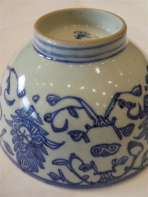 Lot 74 - A Chinese Porcelain Bowl, Qing Dynasty, probably 18th century, painted in underglaze blue with...