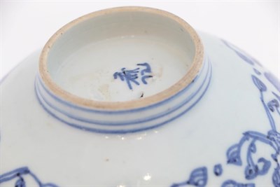 Lot 74 - A Chinese Porcelain Bowl, Qing Dynasty, probably 18th century, painted in underglaze blue with...