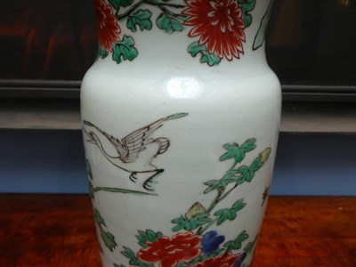 Lot 78 - A Chinese Wucai Porcelain Sleeve Vase, mid 17th century, painted in famille verte enamels with...