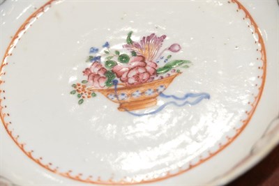 Lot 88 - ~ A Chinese Porcelain Tea Bowl and Two Saucers, Qianlong, painted in famille rose enamels with...