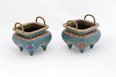 Lot 96 - A Pair of Chinese Cloisonné Enamel Incense Burners, possibly Qianlong, of square section...
