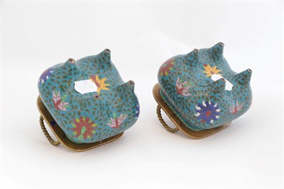 Lot 96 - A Pair of Chinese Cloisonné Enamel Incense Burners, possibly Qianlong, of square section...