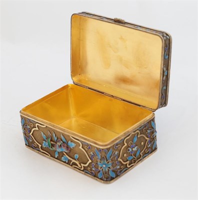 Lot 102 - A Chinese Silver Gilt and Enamel Box, early 20th century, of rectangular form, filigree...