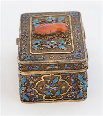 Lot 102 - A Chinese Silver Gilt and Enamel Box, early 20th century, of rectangular form, filigree...