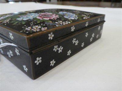 Lot 107 - A Japanese Cloisonne Enamel Box and Hinged Cover, Meiji period, of rectangular form, decorated with