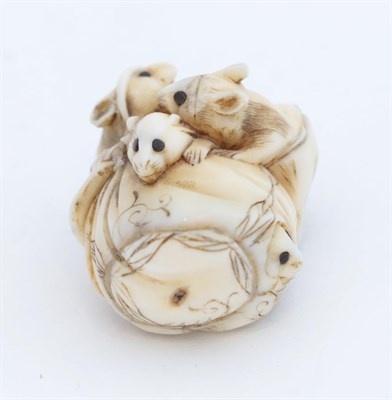 Lot 108 - A Japanese Ivory Netsuke, Meiji period, as a seated animal with a large stomach, signed, 4cm...