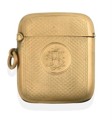 Lot 143 - ~ An Edward VII Gold Vesta-Case, by Deakin and Francis Ltd., London, 1903, 9ct, oblong and with...