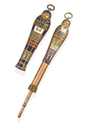 Lot 144 - ~ Two Enamelled Gilt-Metal Propelling Pencils, First Half 20th Century, each modelled as a...