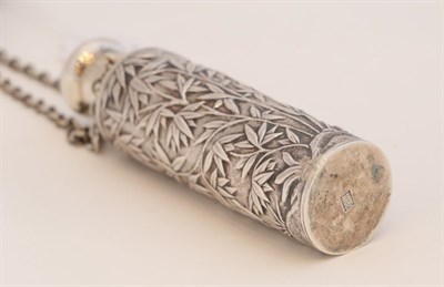 Lot 145 - ~ A Chinese Export Silver Scent Flask, by Wang Hing, Circa 1900, Cylindrical, the sides chased with