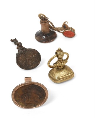 Lot 163 - ~ A Collection of Seven Gilt-Metal, Blue John or Steel Fob-Seals, the gilt-metal examples...