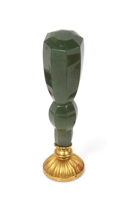 Lot 164 - ~ A Gold-Mounted Nephrite Hand Seal, Apparently Unmarked, Circa 1820, the matrix cut with a...