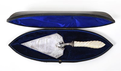 Lot 171 - ~ A Victorian Silver and Mother-of-Pearl Trowel, by Hilliard and Thomason, Birmingham,  1876,...