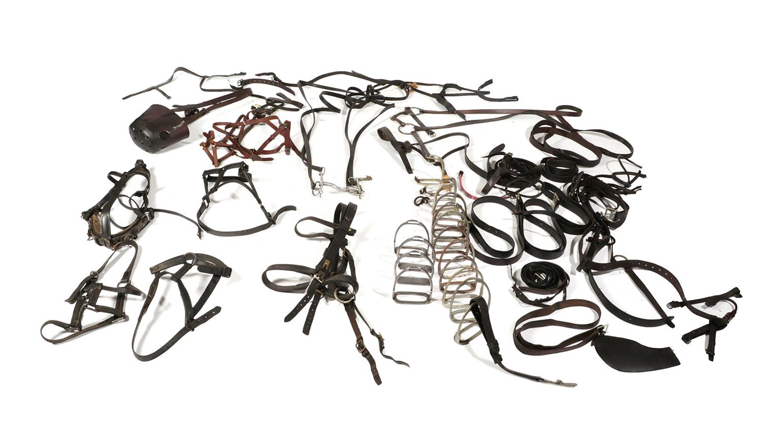 Lot 205 - ~ A Quantity of Leather Horse Tack, including a pony size lunging cavesson (noseband needs...