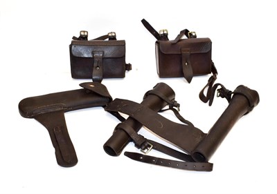 Lot 209 - ~ Five Pieces of Fox Hunting Accessories, comprising a pair of wire cutters in stiched leather case
