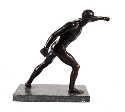 Lot 211 - After the Antique: A Bronze Figure of the Borghese Gladiator, on a rectangular marble plinth,...