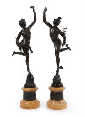 Lot 214 - After Giambologna (1529-1608): A Pair of Bronze Figures of Mercury and Fortuna, on Sienna...