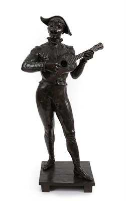 Lot 217 - After Jean Didier Début (1824-1893): A Bronze Figure of Harlequin, standing playing the guitar, on