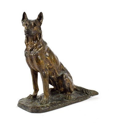 Lot 220 - Pierre Albert Laplanche (French, 1854-1935): A Bronze Figure of a Seated Alsatian, on a mound base