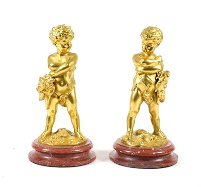 Lot 221 - Louis Kley (French, 1833-1911): A Pair of Gilt Bronze Figures of Cherubs Representing Theatre, both