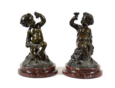 Lot 223 - Alfred Boucher (French, 1850-1934): A Pair of Bronze Figures of Putti, each loosely draped...