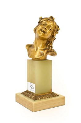 Lot 225 - Antonin Larroux (French, 1859-1937): A Gilt Bronze Bust of a Maiden, with flowers in her hair, on a