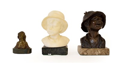 Lot 226 - Giovanni de Martino (Italian, 1870-1935): A Bronze Bust of a Boy, wearing a hat with a feather,...