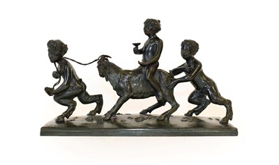 Lot 227 - Charles Oufert (?): A Bronze Bacchanalian Group, with three putti and a goat, on a rectangular...