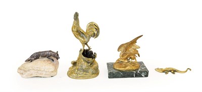 Lot 228 - French School (19th century): A Gilt Bronze Bird, with its head under one raised wing, on a...