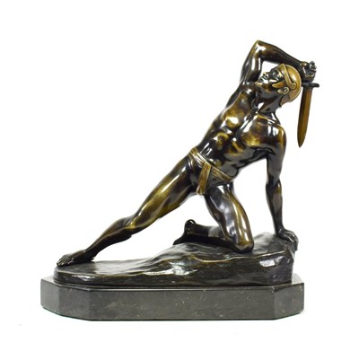 Lot 230 - Rudolf Kaesbach (1873-1955): A Bronze Figure of a Fallen Gladiator, on one knee, his sword in...