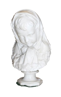 Lot 236 - Giovanni Paganucci (Italian, 1827-1889): A White Marble Bust of a Girl, wearing a headscarf and...