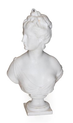 Lot 237 - After the Antique: A White Marble Bust of Diana, her hair up, wearing a loose robe, on a...