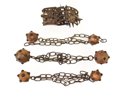 Lot 242 - A Steel Dog Collar, possibly 17th century, with three pierced rectangular plaques joined by...