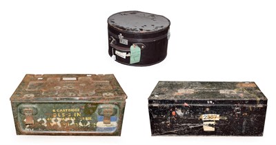 Lot 267 - ~ A Japanned Trunk, of rectangular form, the hinged top inscribed J Heathcote Staffordshire...