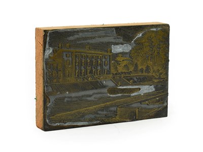 Lot 268 - ~ An Engraved Printing Block, with a view of Forcett Hall, 15cm by 10cm