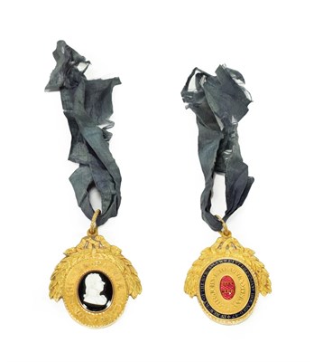 Lot 269 - ~ A Gilt Metal William Pitt Memorial Medal, circa 1806, set with a pâte de verre cameo bust of...