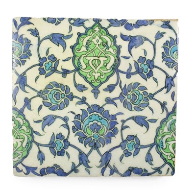 Lot 279 - A Damascus Pottery Tile, late 16th/early 17th century, painted in blue, green and turquoise...