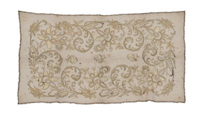 Lot 303 - An Ottoman Embroidered Panel, late 19th/early 20th century, worked with metal thread on a plain...