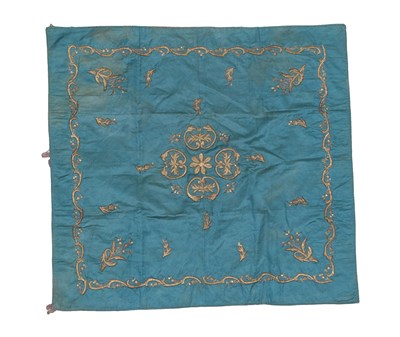 Lot 304 - An Ottoman Embroidered Silk Panel, late 19th/early 20th century, worked in metal thread, the...