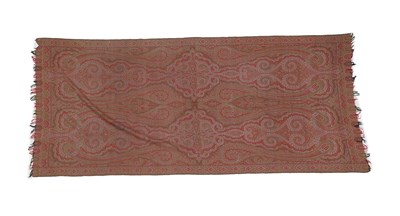 Lot 311 - A Victorian Kashmir Shawl, of typical design woven in reds and green, the end borders with...