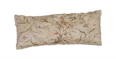 Lot 312 - A Silk Embroidered Panel, probably 17th century, on a champagne field worked with flowering plants