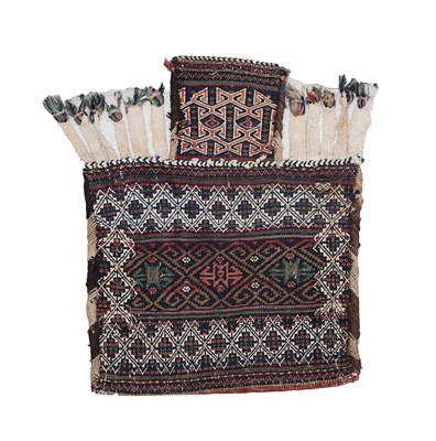 Lot 346 - Baluch Flatweave Salt Bag Afghan/Iranian Frontier, circa 1900 The field of hooked and geometric...