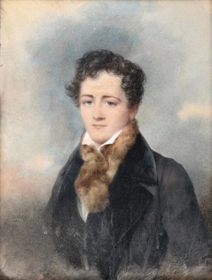 Lot 359 - ~ Circle of George Richmond RA (1809-1896)  Portrait of a young man, half length, wearing a fur...