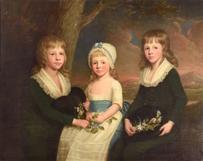 Lot 368 - ~ Follower of George Romney (1734-1802)  Portrait of the three children of Sir John Heathcote...