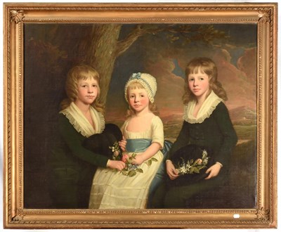 Lot 368 - ~ Follower of George Romney (1734-1802)  Portrait of the three children of Sir John Heathcote...