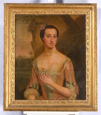 Lot 371 - ~ Follower of William Hoare (1706-1799) Portrait of a young lady, half length, wearing a pale...