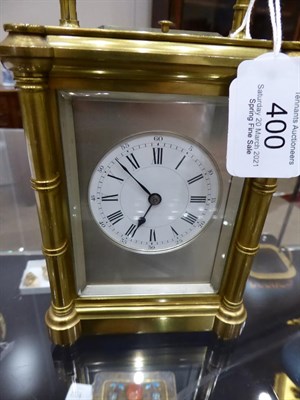Lot 400 - A Brass Striking and Repeating Carriage Clock, signed Henri Jacot, circa 1890, carrying handle...