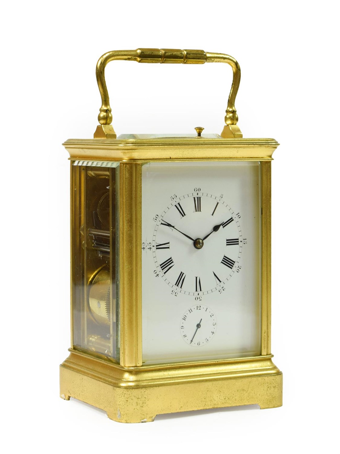 Lot 401 - <> A Brass Petite Sonnerie Repeating Alarm Carriage Clock, signed Richard & Co, circa 1900,...