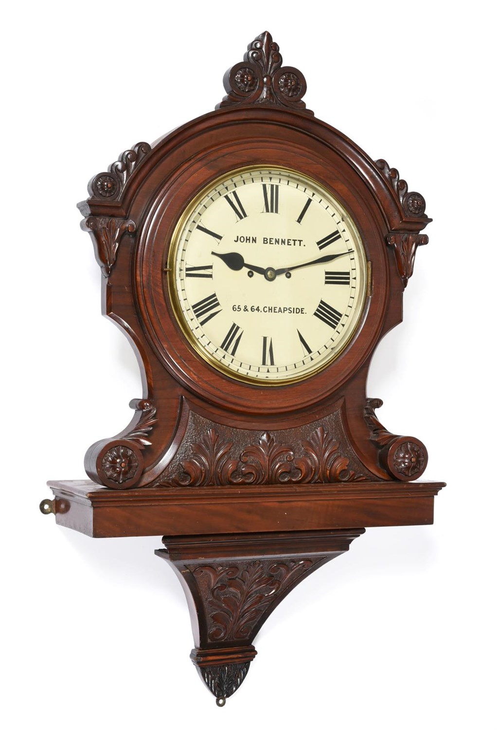 Lot 413 - A Victorian Carved Mahogany Striking Bracket Wall Clock, signed John Bennett, 65&64 Cheapside,...