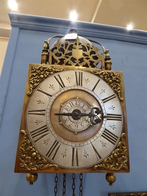 Lot 416 - <> A Lantern Form Hook and Spike Striking Wall Clock, unsigned, late 18th Century, lantern form...